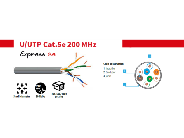 Fibrain U/UTP cat.5e falikábel, PVC (305m/doboz)