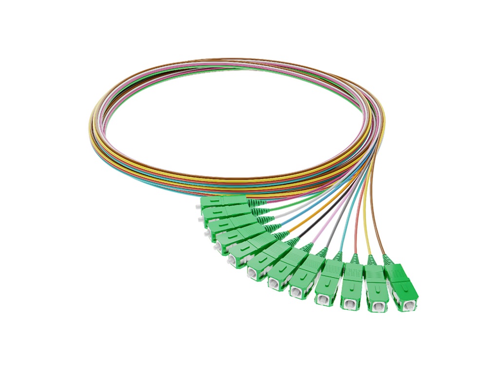 Fibrain optikai szálpigtail szett, 12db különböző színű, SM (G.657A1) SC/APC 2,0m