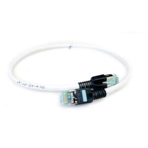 FibrainDATA Premium szerelt patchkábel, S/FTP cat.6A, szürke kábel, fehér törésgátló, 0,5m