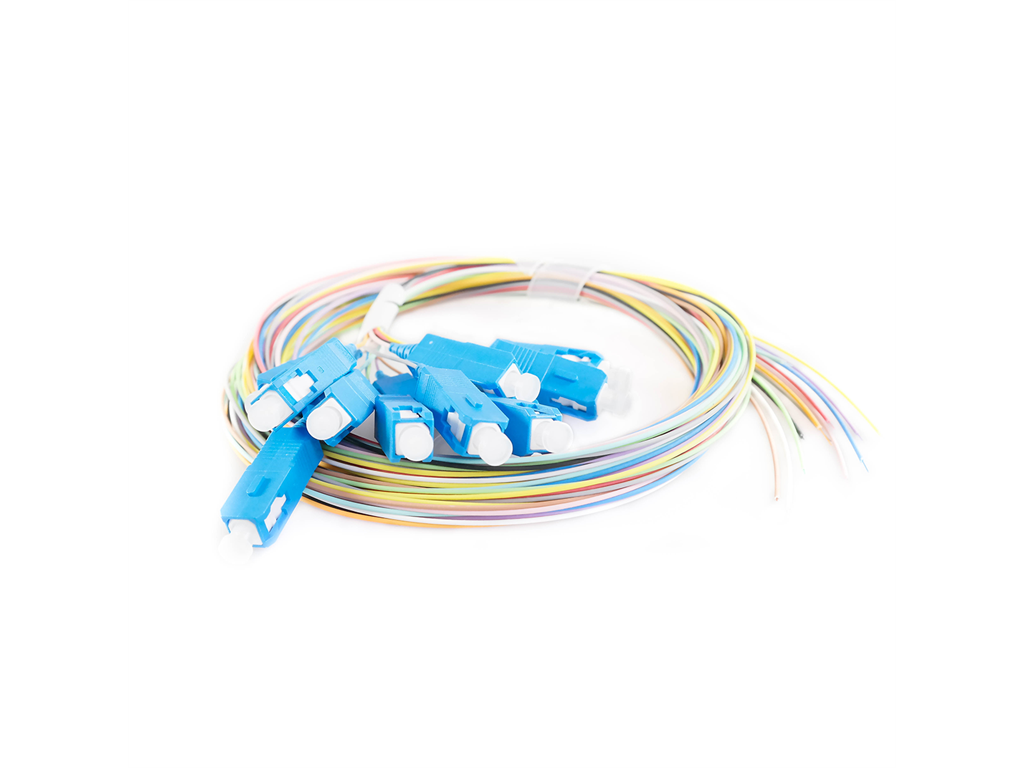 Fibrain optikai szálpigtail szett, 12db különböző színű, SM (G.657A1) SC/PC 2,0m