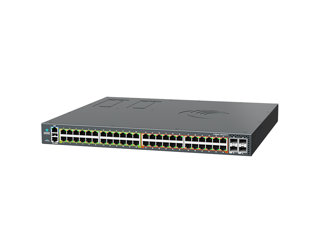 Cambium Networks, cnMatrix EX3052R-P, Intelligent Ethernet Switch, 48 (24 PoE+, 24 4PPoE (60W)), 4 SFP+, no pow supplies