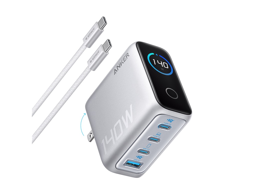 Anker, Charger (140W, 4-Port, PD 3.1) with USB-C Cable - Silver